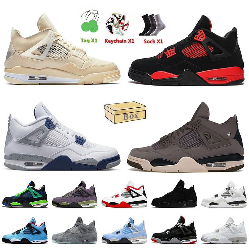 

With Box Jumpman 4 Women Mens Basketball Shoes 4s A Ma Maniere Sail Red Thunder Midnight Navy Doernbecher Black Cat Offs White Oreo Trainers, C42 black 40-47