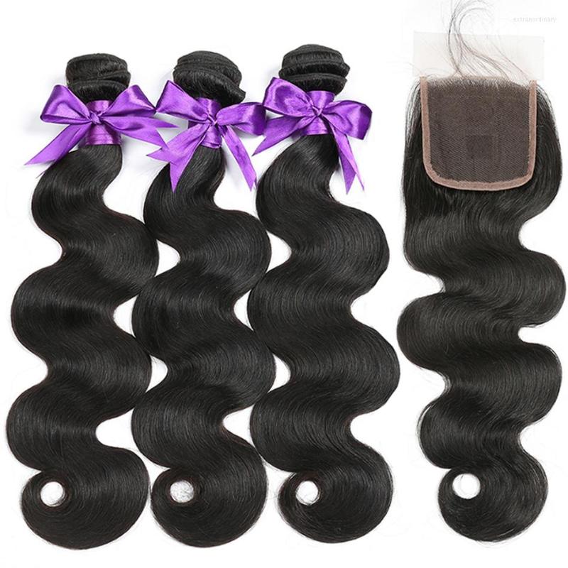 

Human Hair Bulks Body Wave Bundles With Closure Peruvian Weave 3 Natural