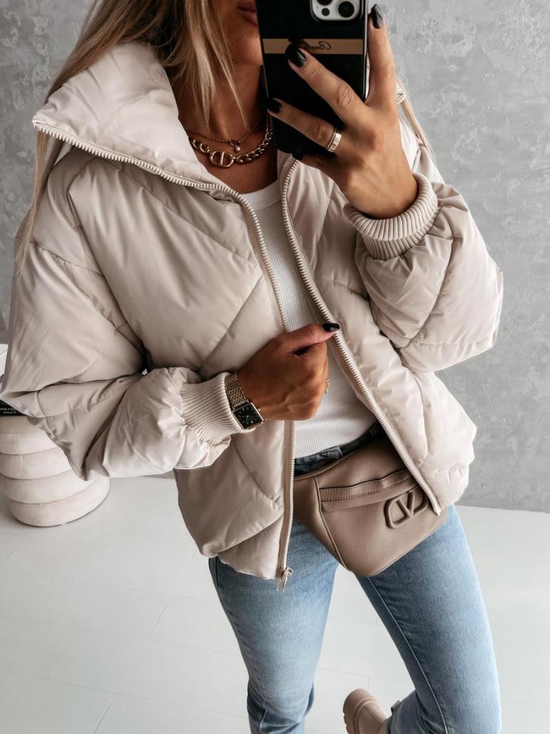 

Women' Trench Coats Oversized Puffer Jacket Women Long Sleeve Quilted Fashion Cotton Padded Parka Loose Casual Turndown Collar Zipper, Khaki
