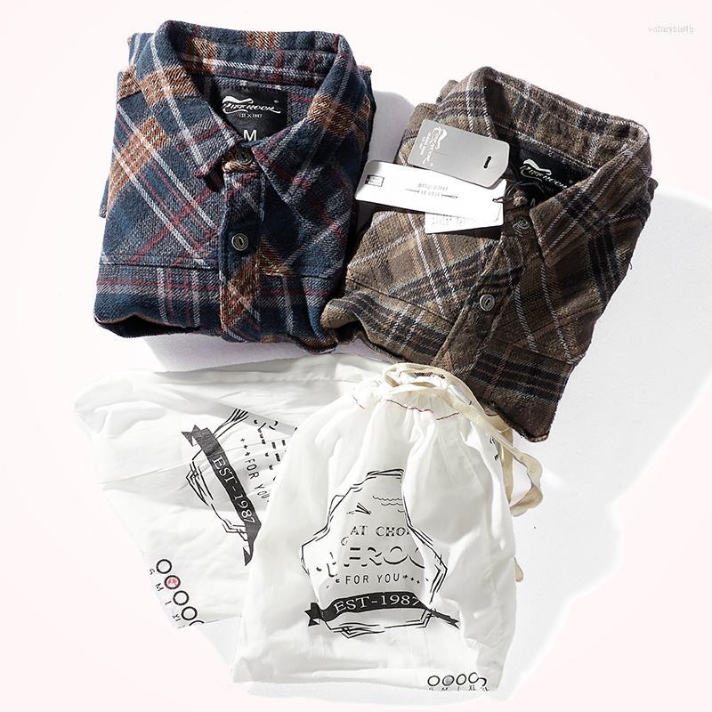 

Men's Casual Shirts Men's Autumn And Winter Heavyweight Thickened Frosted Plaid Tooling Shirt Men's Retro Pure Cotton Washed Old, Blue
