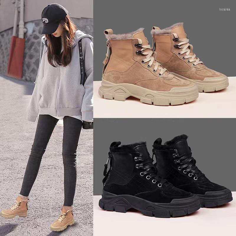 

Boots 2022 Autumn And Winter Women's Shoes Plus Velvet Warm Leather Snow Double Zipper Lace-up Ankle, Picture shown