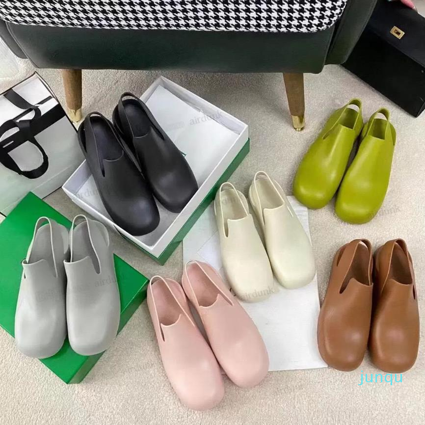 

2021 Designers Rubber puddle Clog Sandals Smooth Matte Women Slippers Supportive Slingback Strap Loafers Slip-on Style botega Slides Branded jelly rain Shoes 132