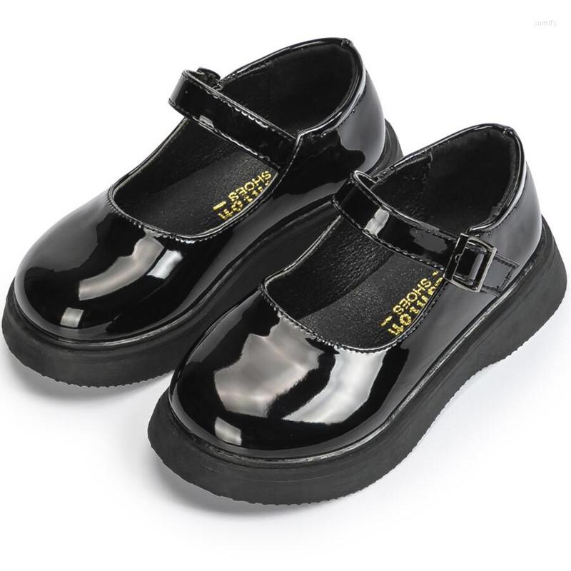 

Shorts Retro Girls Platform Leather Shoes Fashion Casual Kids Comfortable Student Sneakers Buckle Children Loafer, Black
