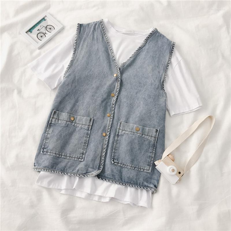 

Women' Vests Women' 2022 Denim Vest Women Sleeveless Jacket Single Breasted Jeans Autumn Coats Casual Tops, Blue