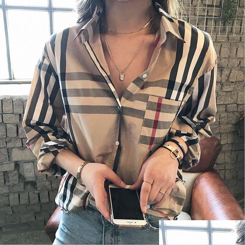 

Women' Blouses Shirts 2022Designer Womens Blouses Shirts Fashion Classic Summer New Plaid T-Shirt Plus Size Casual Long Sleeve Top Dhrkn