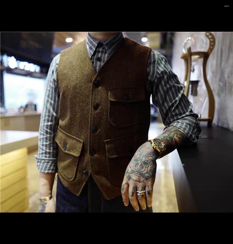 

Men' Vests Men' Suits Formal V Neck Wool Herringbone Tweed Casual Vest Business Groom Wedding, Gray