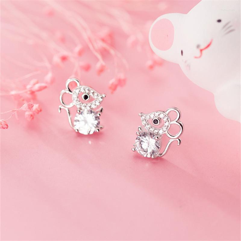 

Stud Earrings OBEAR Siver Plated Cute Mouse Micro Zircon Ear Studs Women Jewelry Girls Kid Birthday Gift Animal