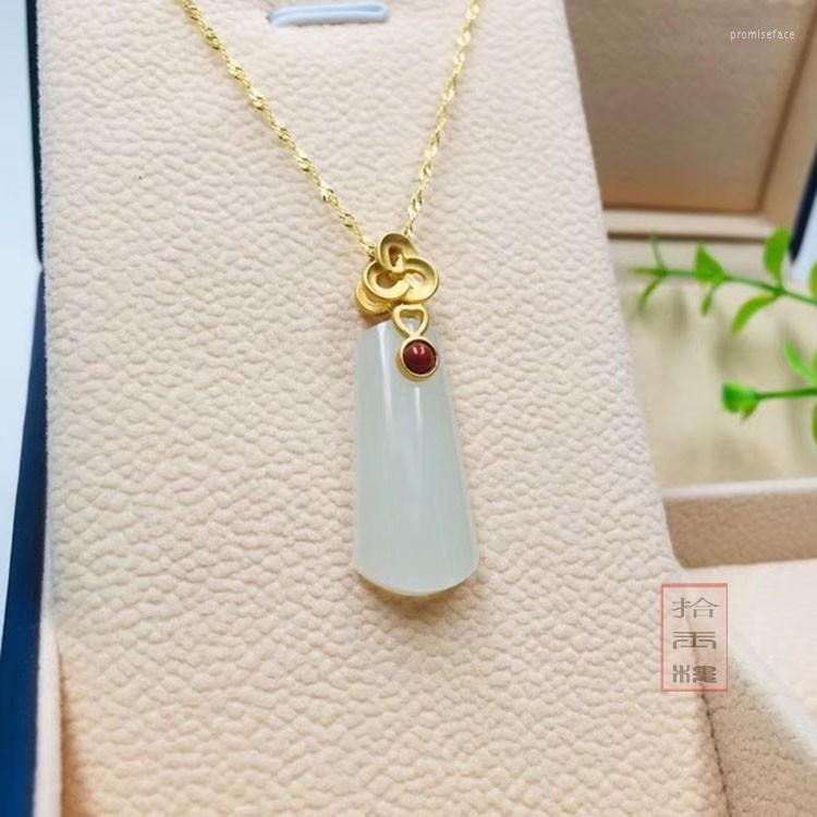 

Pendant Necklaces Natural Band Square Jade Necklace With Solid Gold 925 Sterling Silver Women Jadeite Jewelry