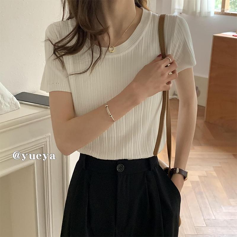 

Women's T Shirts Women's T-Shirt Crescent City Ice Silk Knitted Short Sleeve Female Summer 2022 Korean Slim Stretch Student Versatile, Black