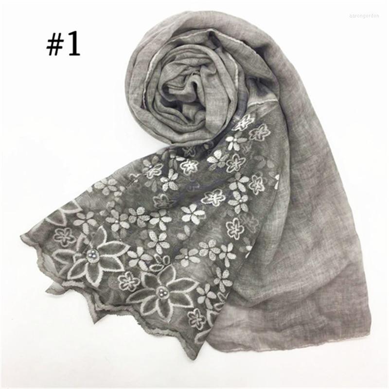 

Scarves Half Lace Cotton Hijab With Colorful Pearl Women Shawls Stoles