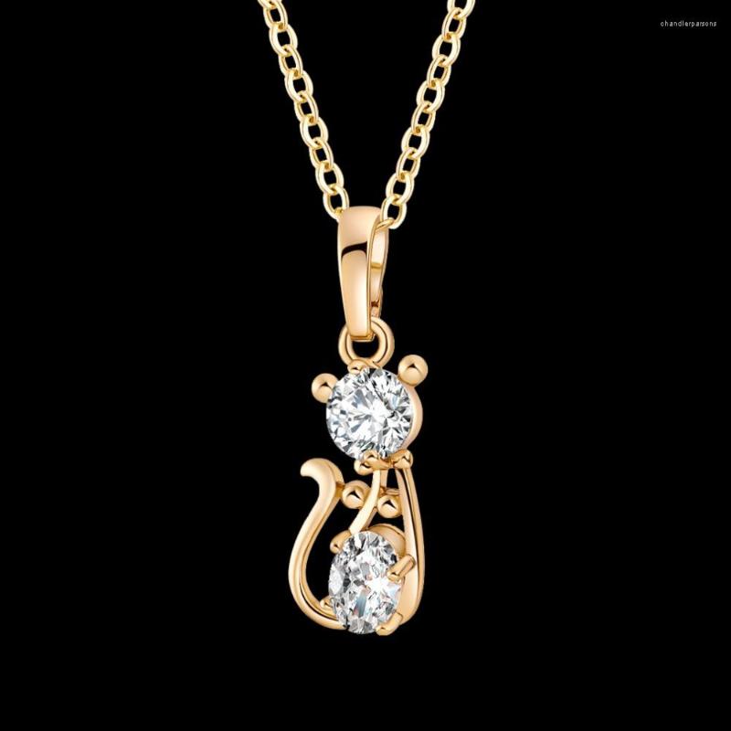 

Pendant Necklaces Cat Kitten Cute Necklace Pendants For Womens Stainless Steel Rose Gold Color Chain Cubic Zirconia Jewelry