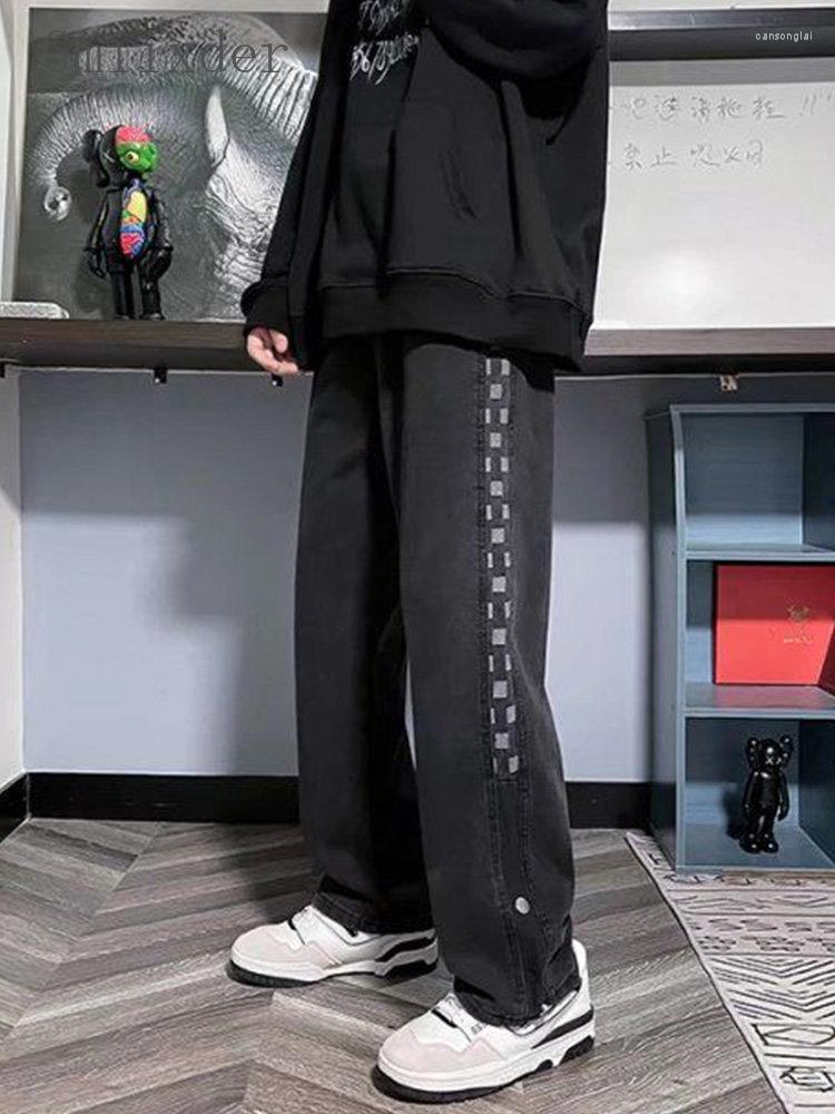 

Men' Jeans Gmiixder Vibe Checkerboard Men' Hong Kong High Street Trend Denim Pants Unisex Oversize Handsome Preppy Wide Leg Trousers, Black