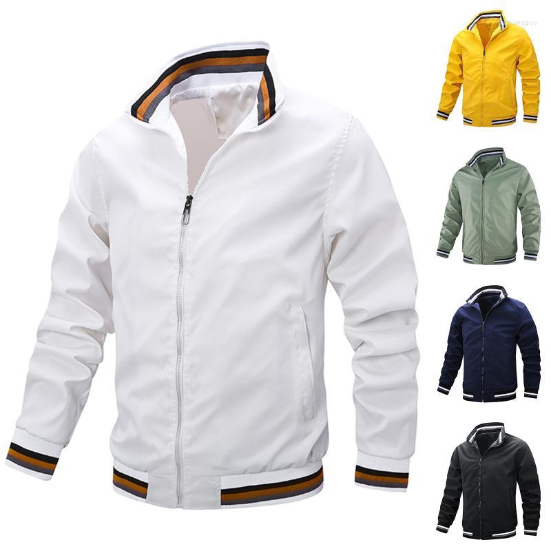 

Men's Jackets Men's Casual Jacket Zip Up Pocket Lightweight Sportswear Windbreaker Baseball Uniform Solid Color Stand-up Collar Striped, Yellow