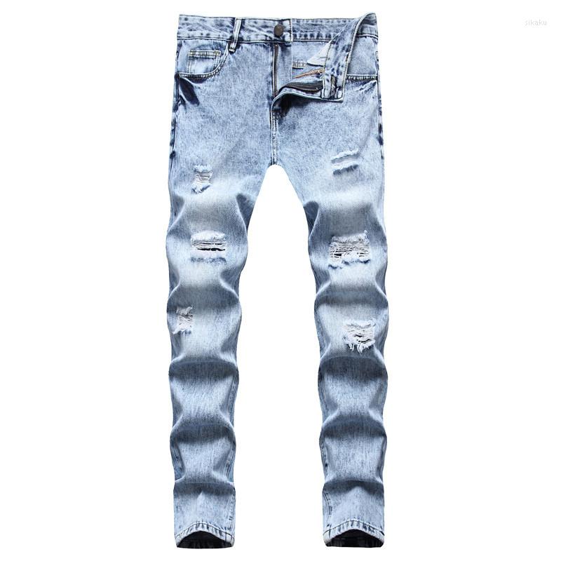 

Men's Jeans Loose Straight Ripped Casual Frayed Hole Tie Dye Blue Denim Trousers Street Style Youth Cool Pants Pantalones Size 28-42, 706
