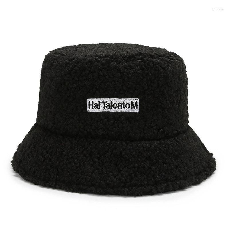

Berets Lamb Faux Fur Bucket Hat For Women Thick Warmer Velvet Winter Hats Men Lady Bob Panama Outdoor Plush Fisherman Chapeau, Caramel