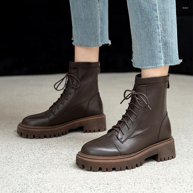 

Boots Women Ankle Natural Leather Modern Short 22-25cm Autumn And Winter Cowhide Upper Back Zipper Tooling, Brown-winter