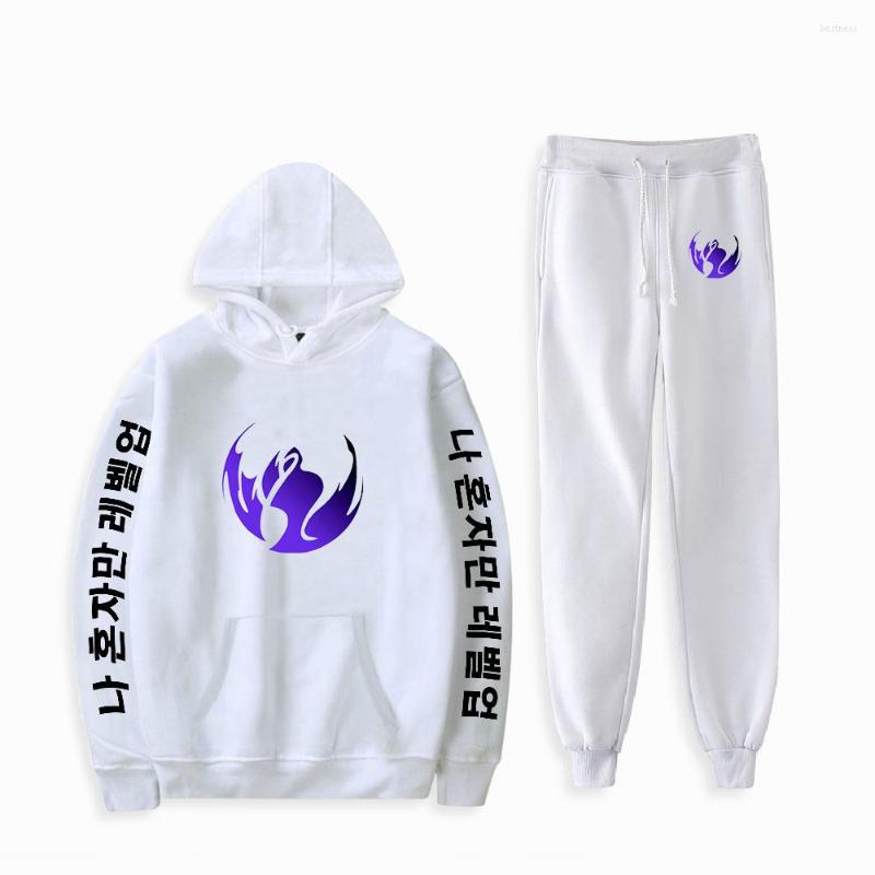 

Men's Hoodies Solo Leveling Sweatshirt Two Piece Set Hoodie Jogger Pant Harajuku Streetwear Korean Manga Clothes Women Men's White Black