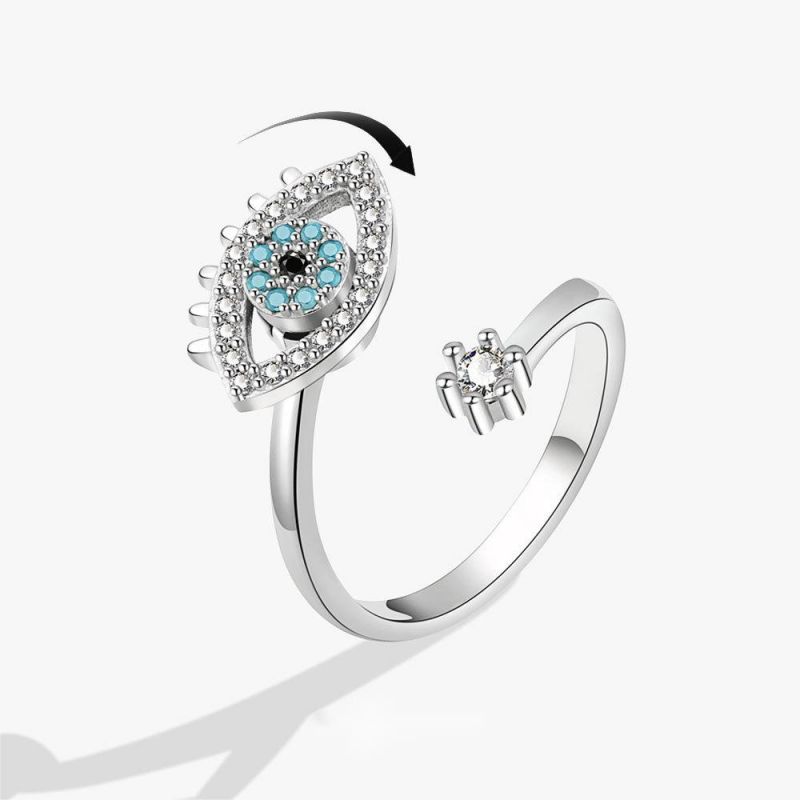 

Evil Eye Spinner Ring Cubic Zirconia Adjustable Open Fidget Rings Jewelry Gift