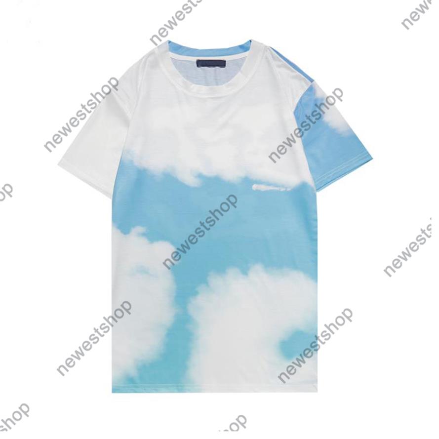 

2021 Europe mens letter Print tshirts luxury womens Solid Color Blue Sky White clouds print t shirts Casaul Designer T-Shirt233Q