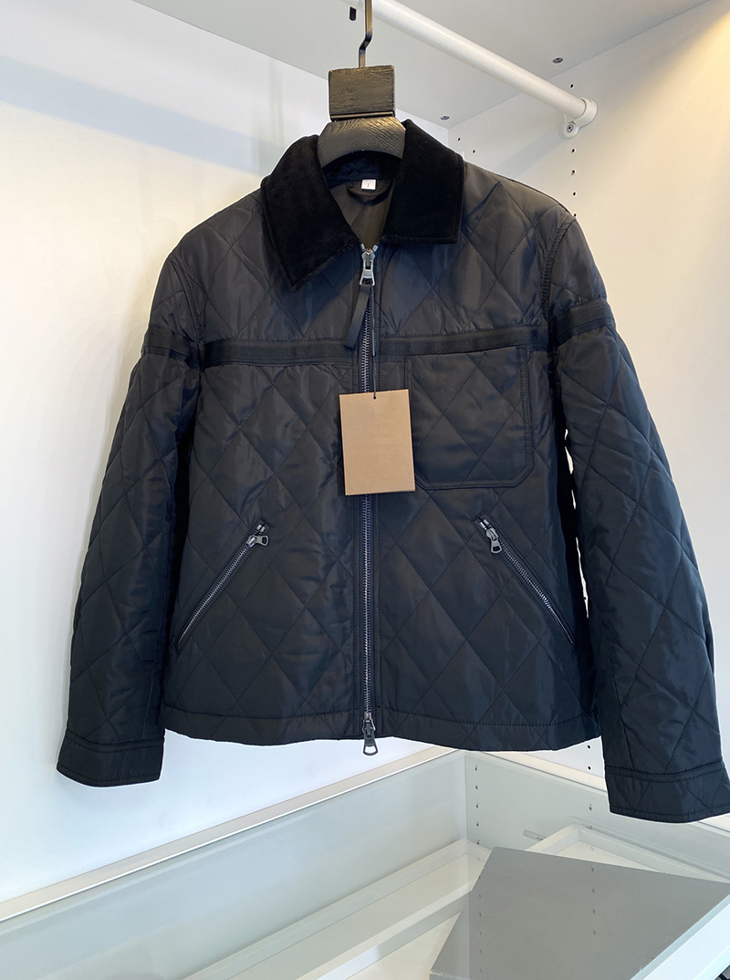 

New Men's Lapel Short Cotton Jacket Luxury Brand Design Diamond Quilted Long Sleeve Jacket, Black