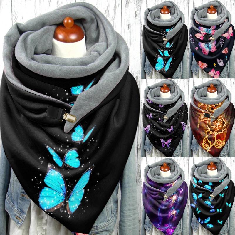 

Scarves Scarf For Handbags Womens Winter Fashion Print Warm Windproof Double Layer Buckle Turban Wrap Scarve Long