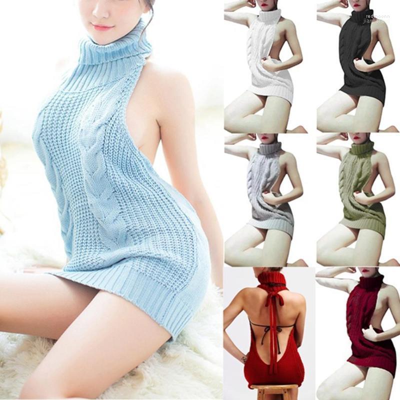 

Women' Vests Women' Women Sweaters Sexy Sweater Dress Backless Sleeveless Turtleneck Pullover Knit Mini, Black