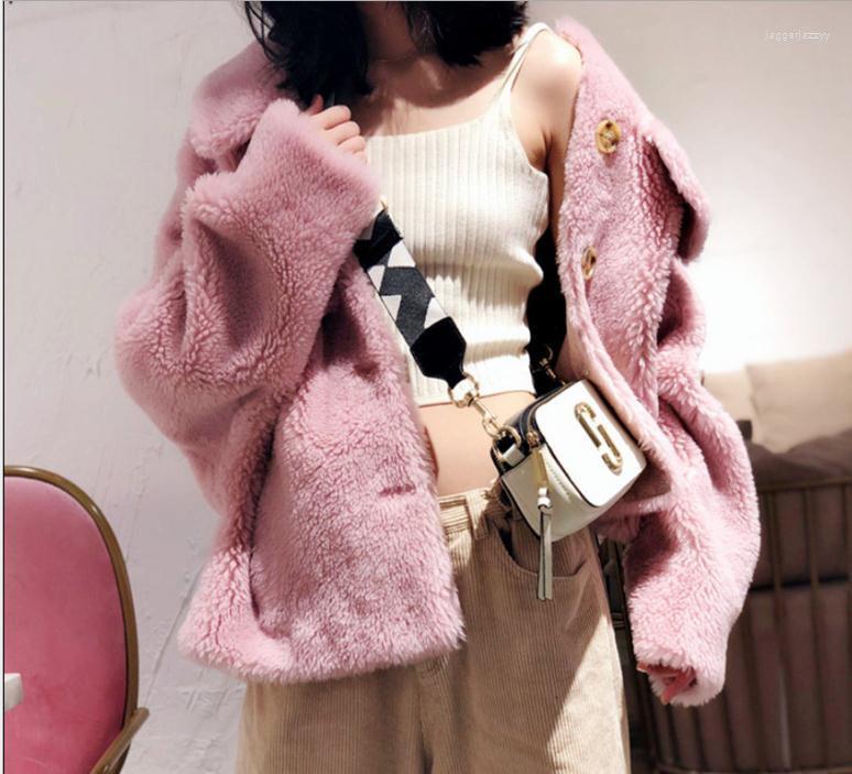 

Women' Leather Short Section Xs/3XL Female Faux Fur Coats Womens Winter Autumn Fake Sheep Jakets Hooded Man-Made Outwears, Beige