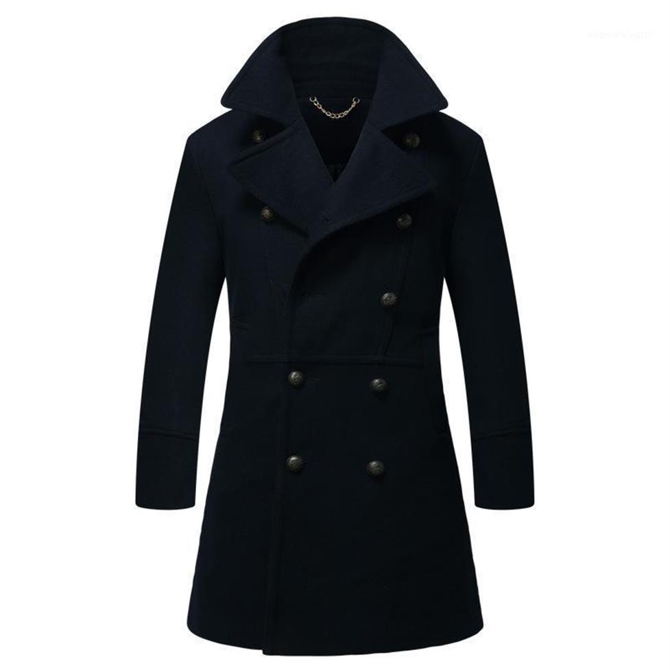 

Men's Wool Blends Mens Stand Collar Winter Coat Fashion Male Long Trench Breasted Man Peacoat En Over280n, Black