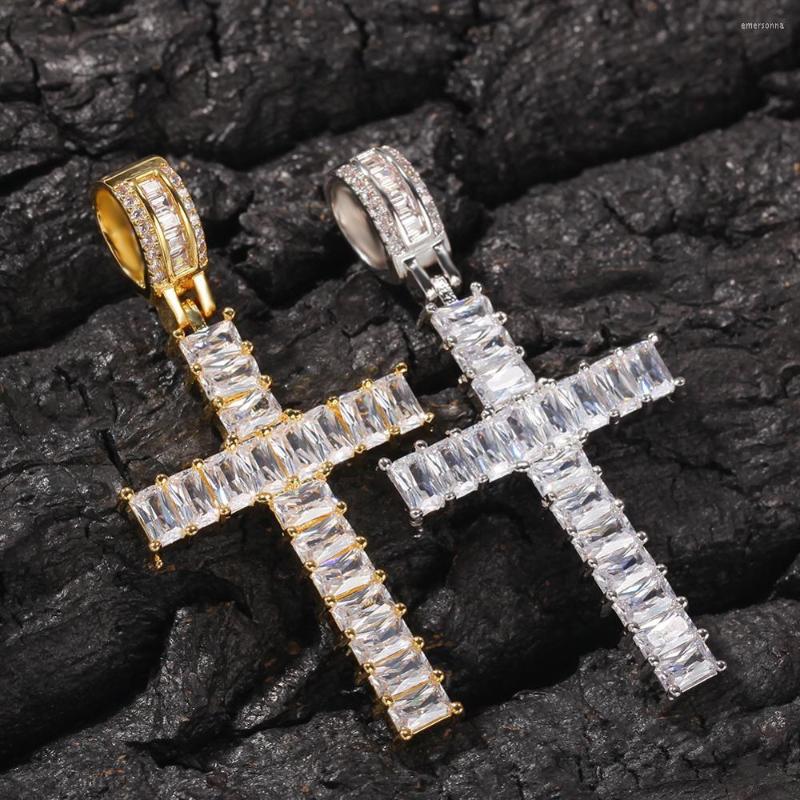 

Pendant Necklaces Out Hip Hop Square Zircon Cross Necklace Men Charm Gold Jewelry