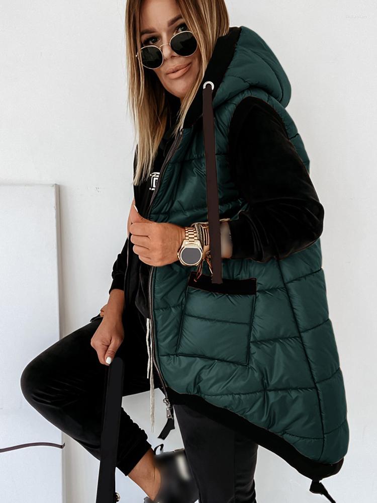 

Women' Trench Coats Sleeveless Puffer Jacket Women Oversized Quilted Padded Waistcoat Autumn Casual Streetwear Zip Up Fashion Hooded Parka, Green