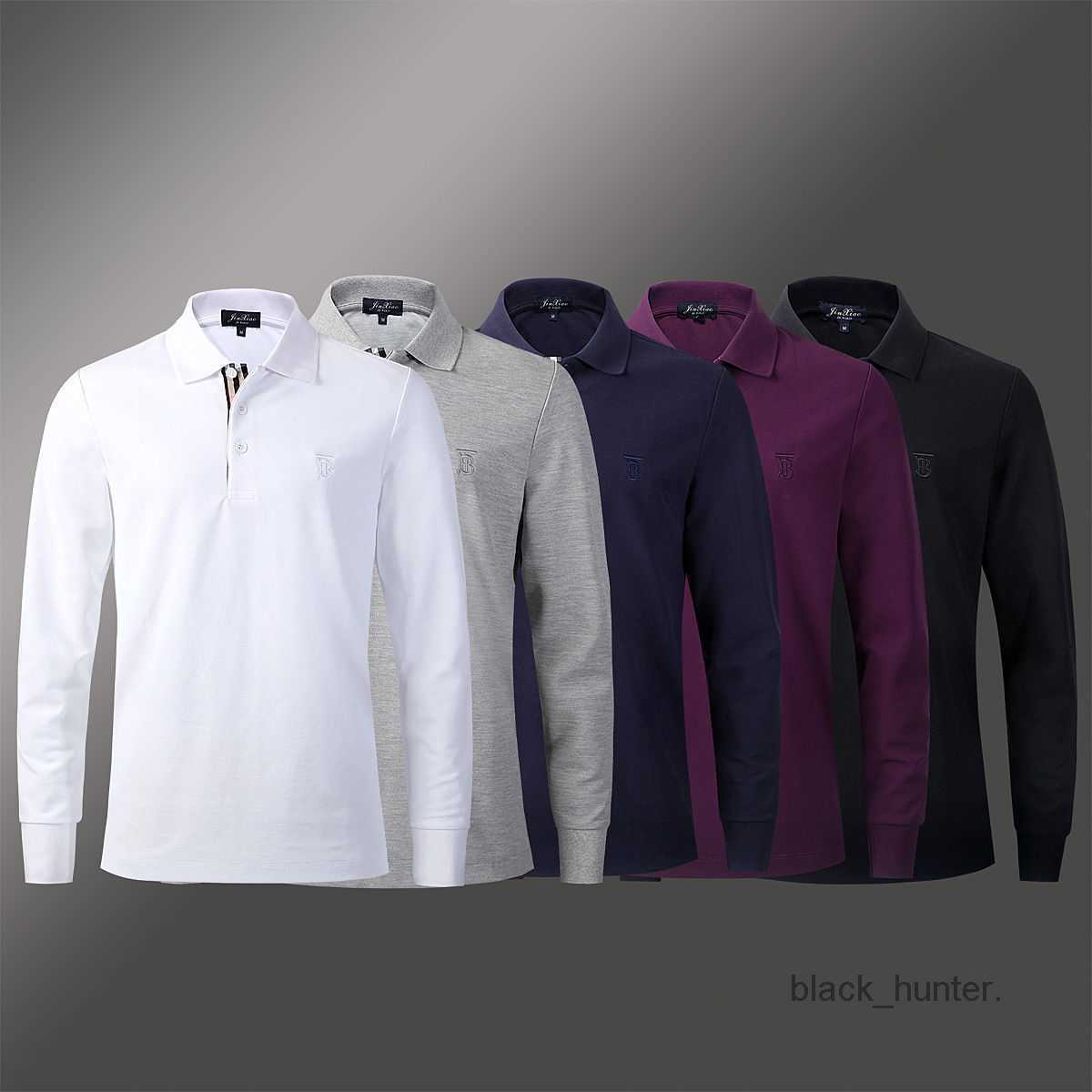 

Burbrerys Designer Mens T-Shirts Autumn Winter New fashion brand luxury embroidered men top long sleeve polo shirt, Purple