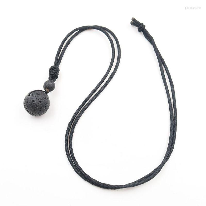 

Pendant Necklaces YJXP Natural Lava Stone Rope Chain Necklace 18mm Volcanic Round Bead Trendy Lucky Charms Amulet Jewelry 1 Pcs