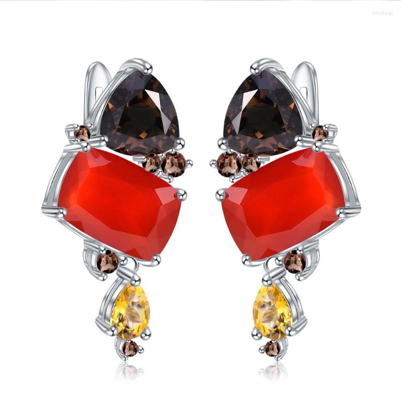 

Stud Earrings GEM'S BALLET Natural Rectangle Carnelian For Women Jewelry 925 Sterling Silver Handmade Modern Bijoux