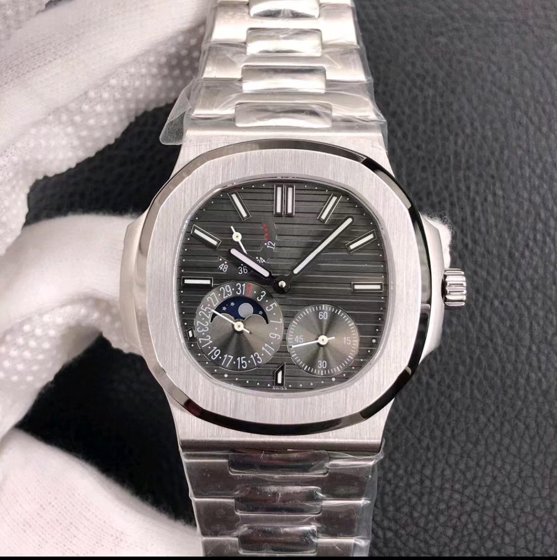 

Classic men's mechanical watch China Super movement automatic winding dial 40mm multi-function timing sport Nautilus watch, Silver