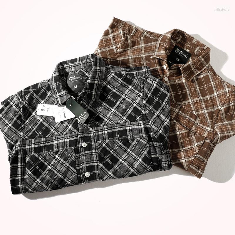 

Men' Casual Shirts Men' Plaid Shirt Jacket Men' Autumn Winter Thick Japanese Retro Hong Kong Style Multi-pocket Tooling Long, Black