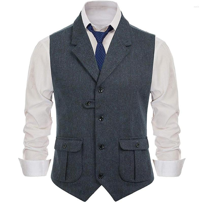 

Men's Vests Men's Classic Fit Vest Navy Herringbone Suits Notch Lapel Waistcoat Groomsmen For Wedding, Coffee