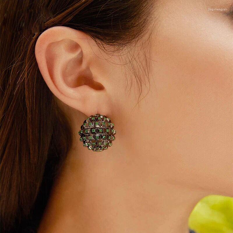 

Dangle Earrings Baoyocn High Quality Solid 1 PC 925 Sterling Silver Black Spike Sphere Mono Green Zircon Hedgehog Ball Earring Women Jewelry