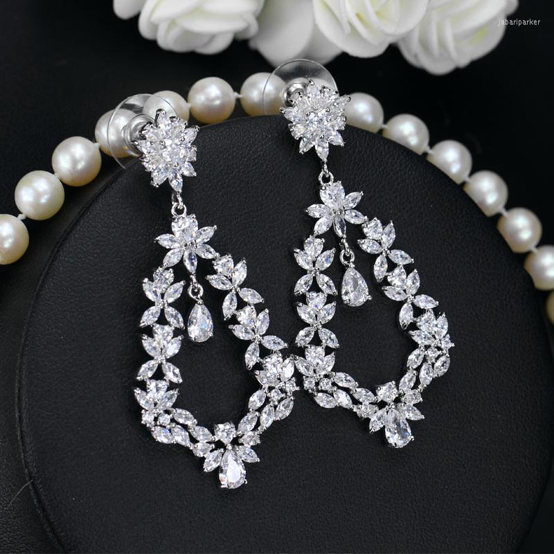 

Dangle Earrings Flower Long Tassel Style White Zircon Crystal Silver Plated Argent Tassels Bride Earring For Women M02-E0166