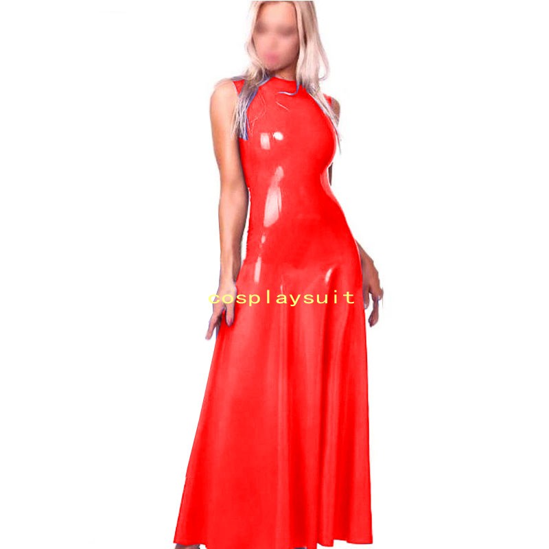 

Womens Catsuit Costumes Faux Leather Club Dresses pvc Wet Look Exotic Waist tank Dress sleeveless Floor Length Maxi Dress, Black