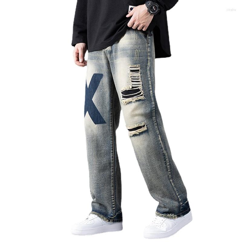 

Men' Jeans TY2302 Autumn And Winter 2022 Men' With Holes Casual Beggar Patch Retro Trend Straight Leg Wide Pants, Ty2302 model map