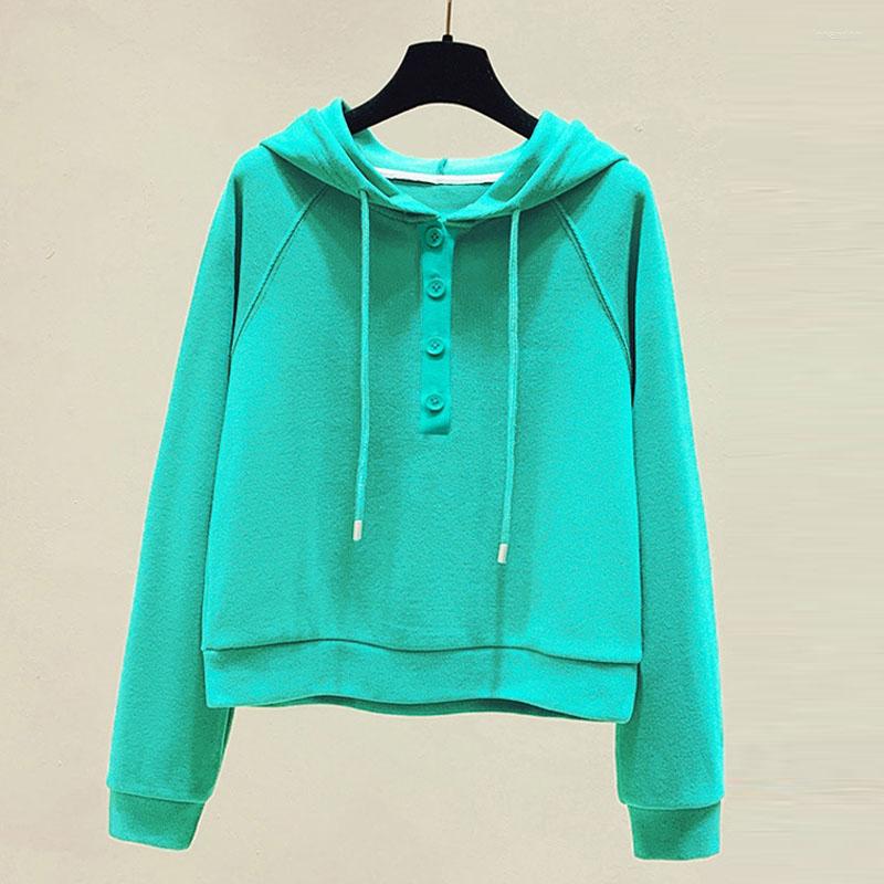 

Women' Hoodies Korean Style Loose Thin Long-sleeved Hoodie Solid Color Vintage Sweatshirt 2022 Spring Women Sweatshirts, Green
