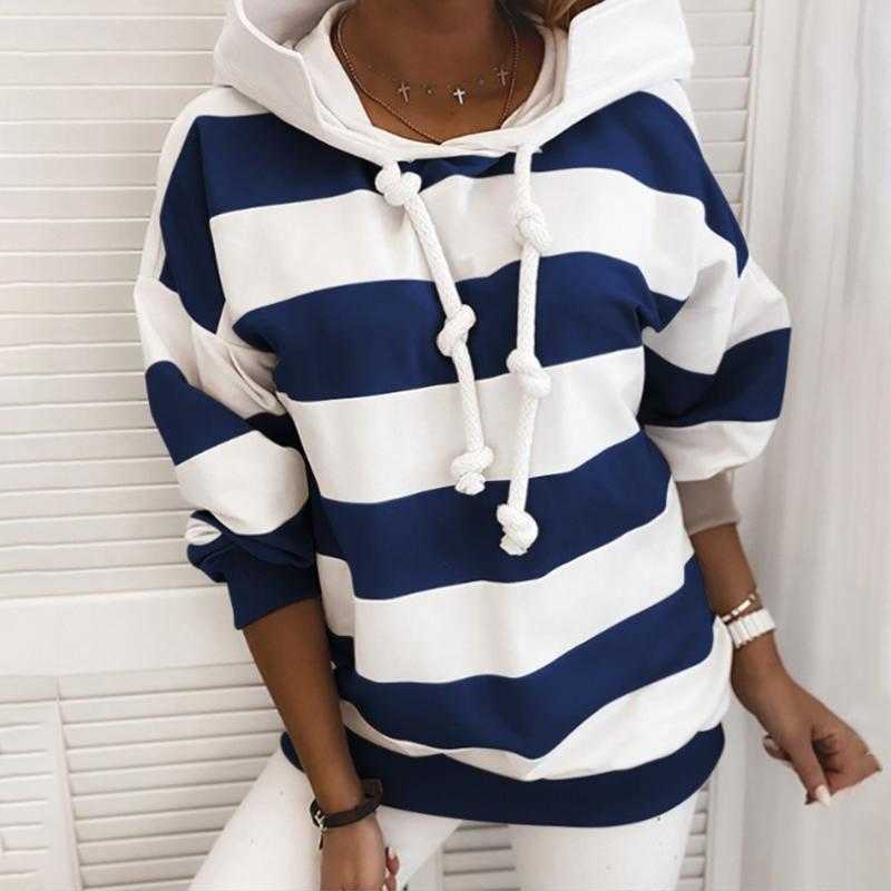 

Women's Hoodies Sweatshirts Striped Sweatshirt Long Sleeve Oversize Tops Women Autumn Winter Clothes 2021 Warm Female Hooded Streetw, Kk