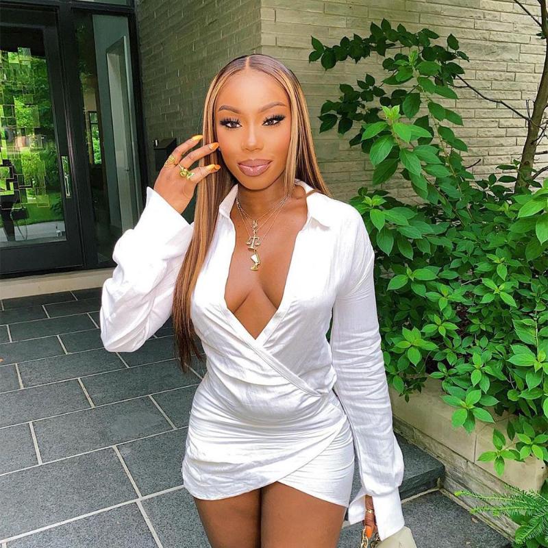 

Casual Dresses Sexy V Neck Satin Mini Dress Women Long Sleeve Turn Down Collar Bodycon Black White Bud Sundresses 2022 Y2k Clothes