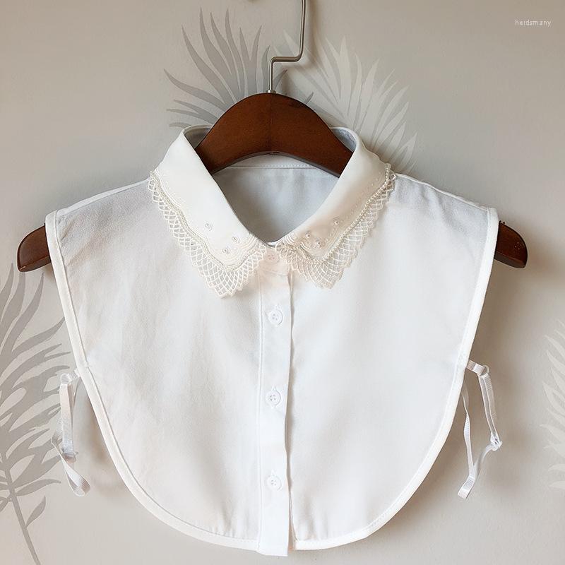 

Bow Ties HISUMA Women Hollow Sweater Half Shirt Neckwear Chiffon Fake Collar Embroidery Lapel False Detachable Blouse Tops