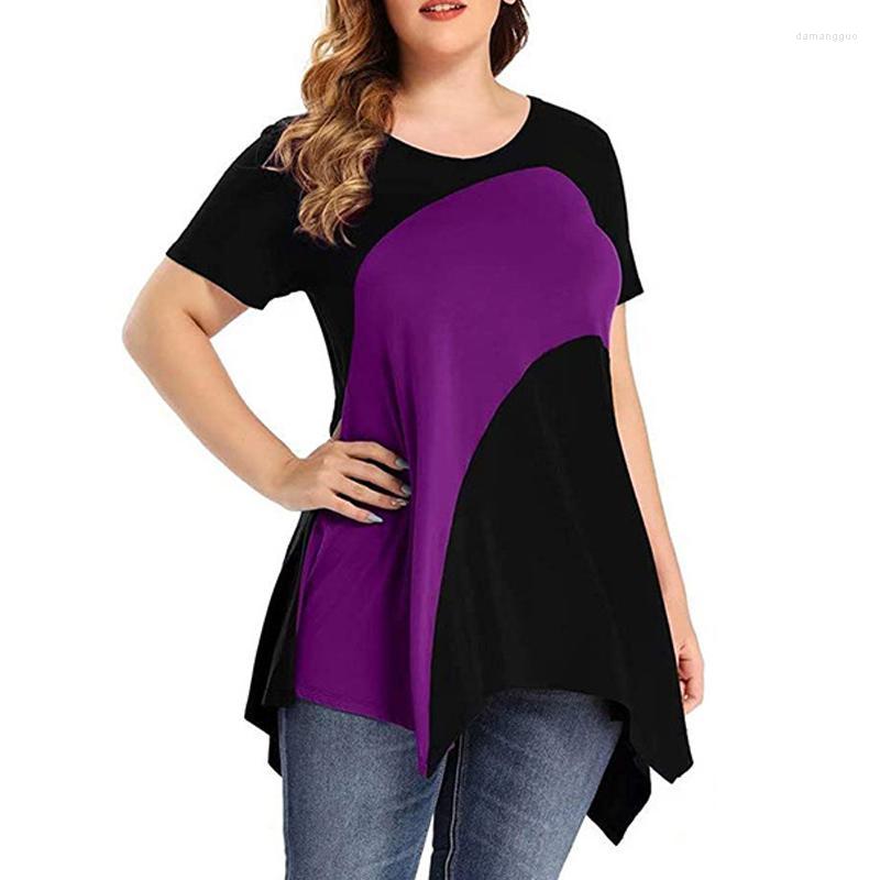 

Shirt Women's Plus Size 5XL 6XL Tops For Women Summer Short Sleeve Casual Blouse Tee Fashion Elegant Contrast Multicolor Stitched