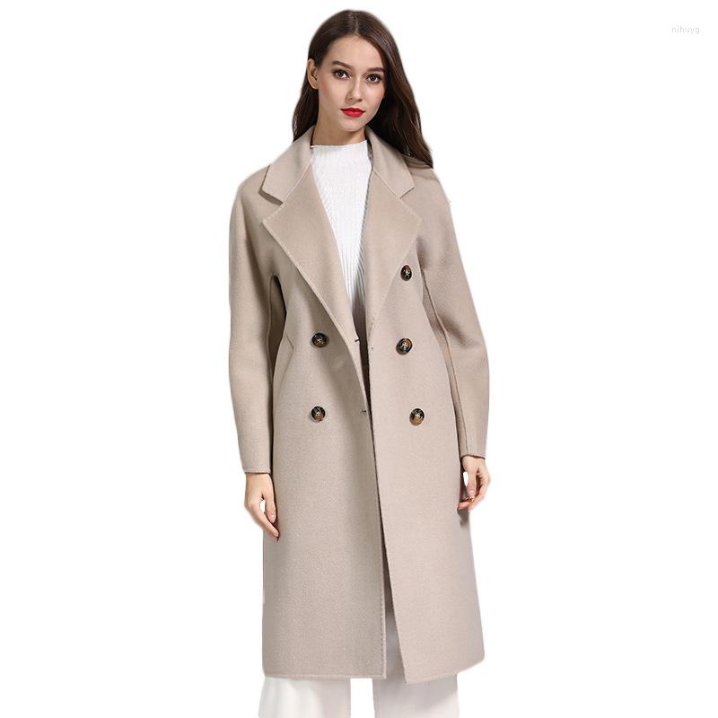 

Women' Wool 2022 Women' Double-Sided Coats Medium-Length Double Breasted Cashmere Jackets Lady Woolen Outerwear Casual Tops JH708, Beige