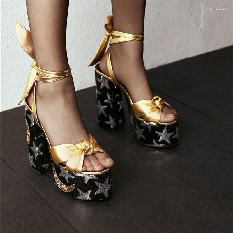 

Sandals 2022 Fashion Women Summer Peep Toe Square Thick Heel Back Lace Up Riband Platform Sandal Shoes, Picture shown