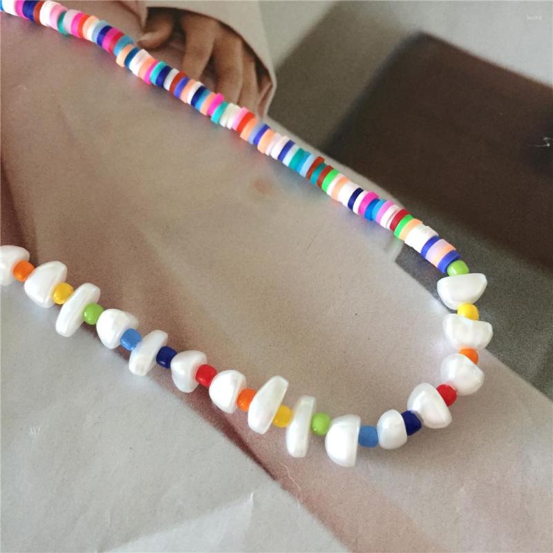 

Choker Trendy Multi Color Rainbow Colorful Bead With Pearl Strand Polymer Clay Necklace For Women Pretty Casual Chic Summer Decoration
