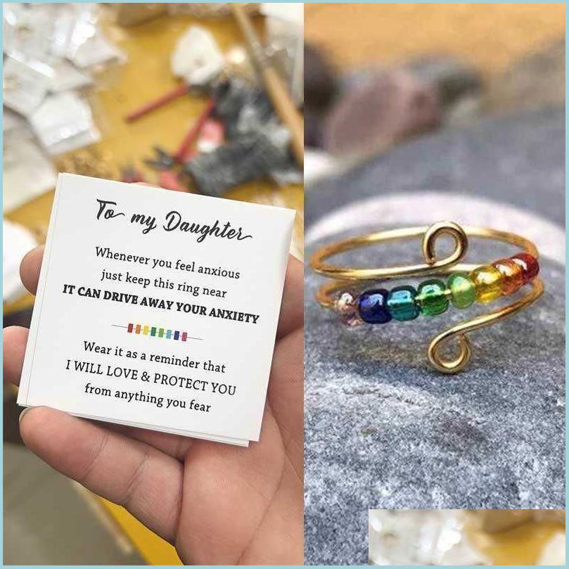 

Band Rings Band Rings Adjustable Anxiety Ring For Daughter Women With Rainbow Beads Spinners Fidgets Birthday Christmas Gifts Drop De Dhajv