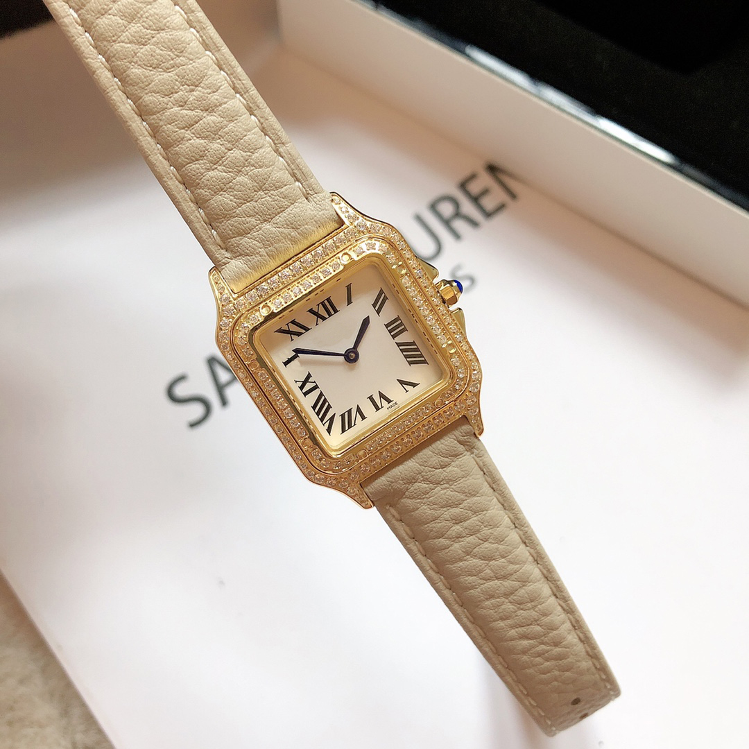 

Diamond designer watch womens watchs panthere 27 mm Sheepskin strap Quartz woman watch Lady Counter Official Replica wristwatch ladies Senior gift 916C
